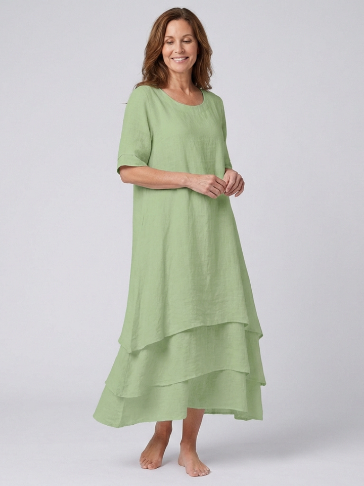 Clara Short Sleeve Layered Midi Dress - Elena Harper