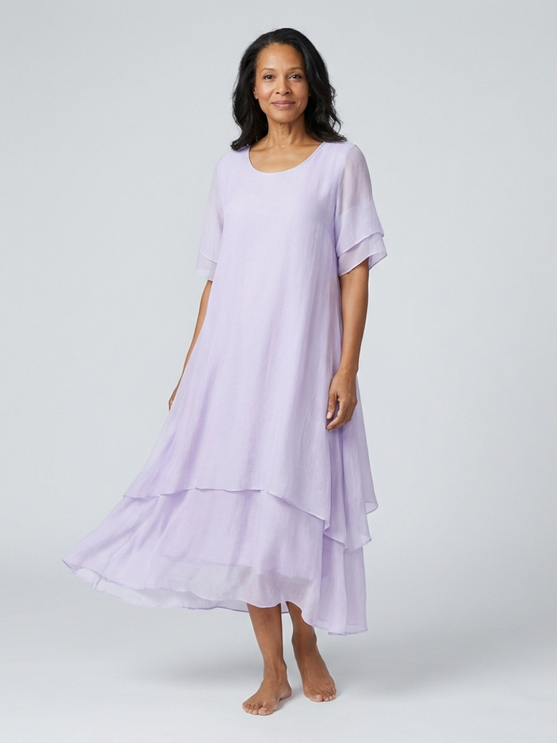 Clara Short Sleeve Layered Midi Dress - Elena Harper