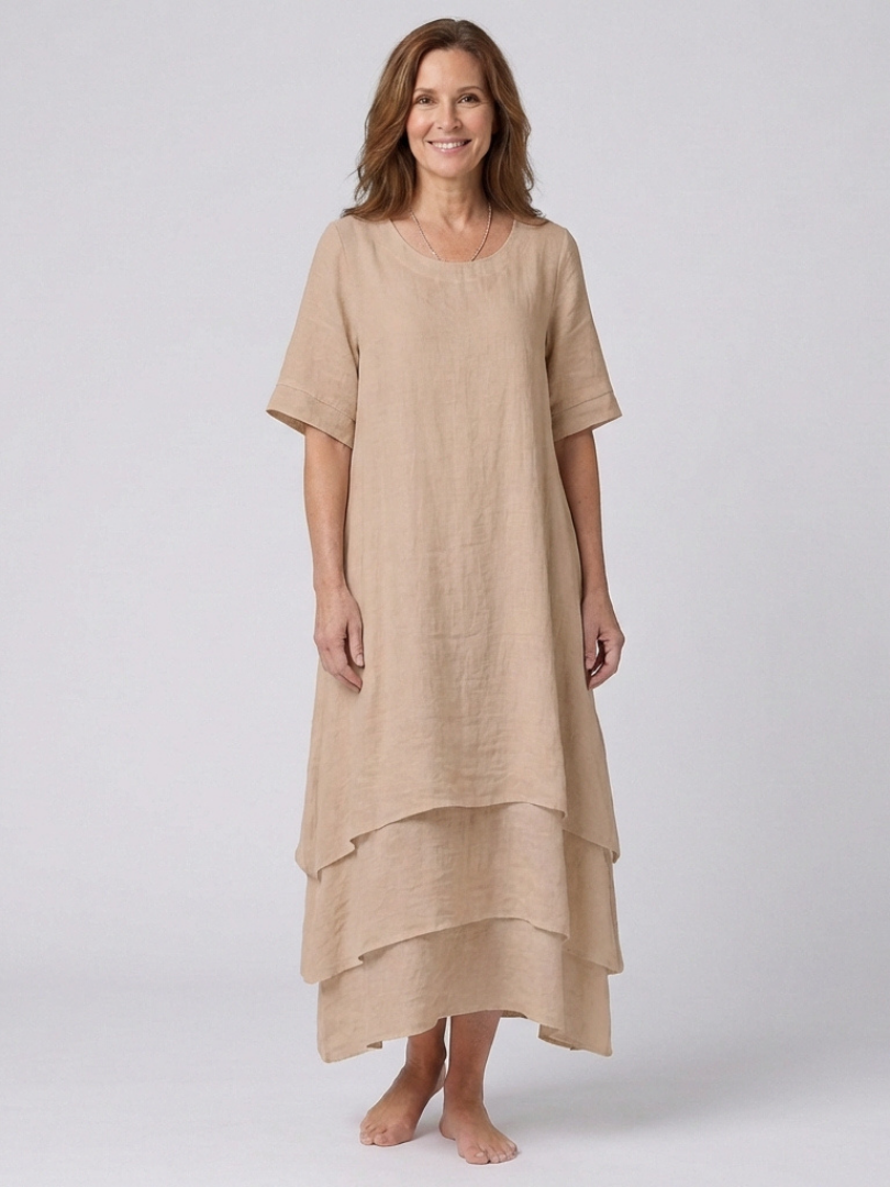 Clara Short Sleeve Layered Midi Dress - Elena Harper