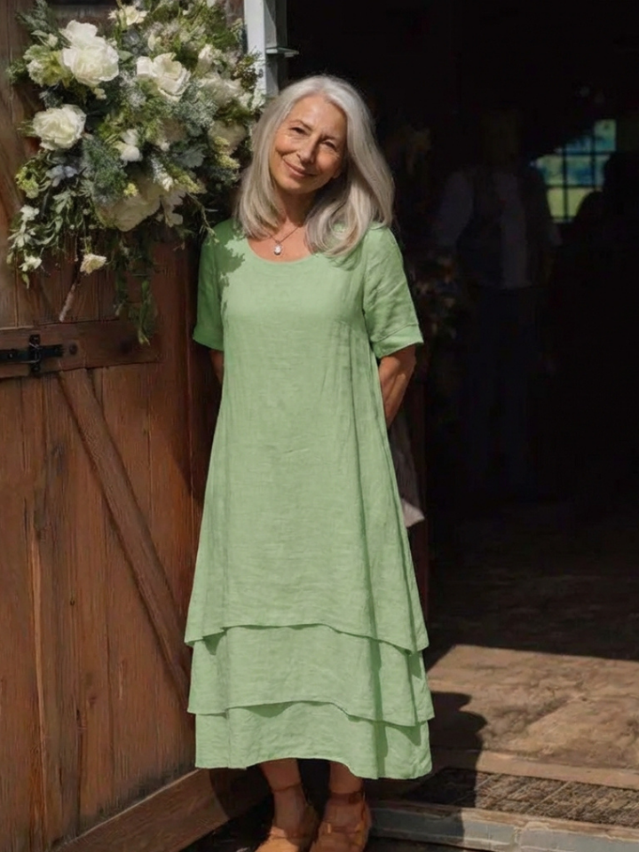 Clara Short Sleeve Layered Midi Dress - Elena Harper