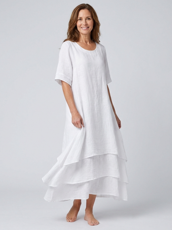 Clara Short Sleeve Layered Midi Dress - Elena Harper