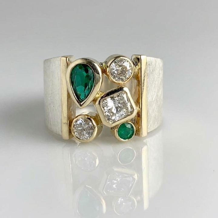 Classic White & Green Zirconia Wide Faced Ring - Elena Harper