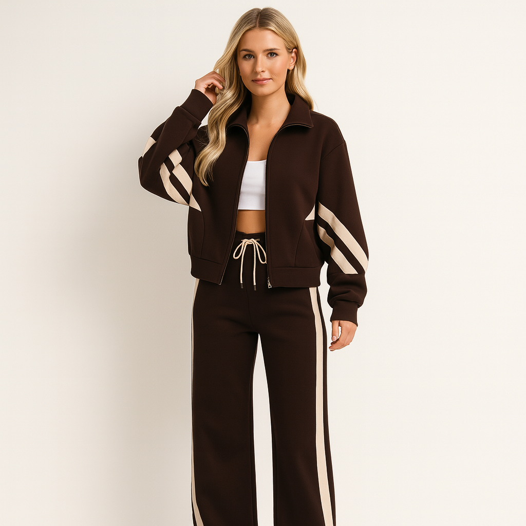 Striped Jogging Suit with Wide Leg Pants for Women