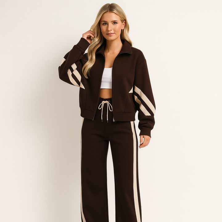 Striped Jogging Suit with Wide Leg Pants for Women