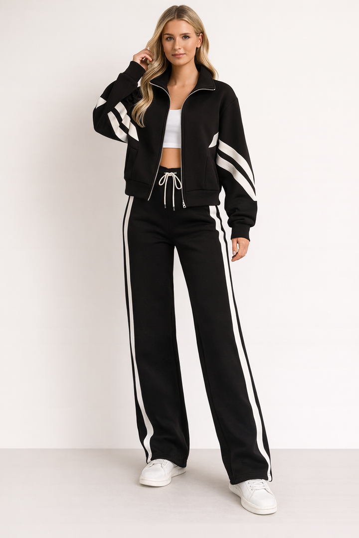 Striped Jogging Suit with Wide Leg Pants for Women