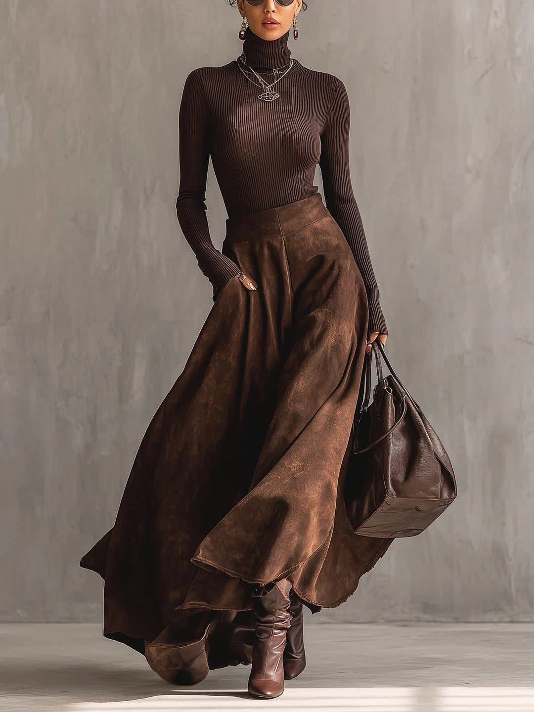 Nellie Distressed Suede Midi Skirt Set