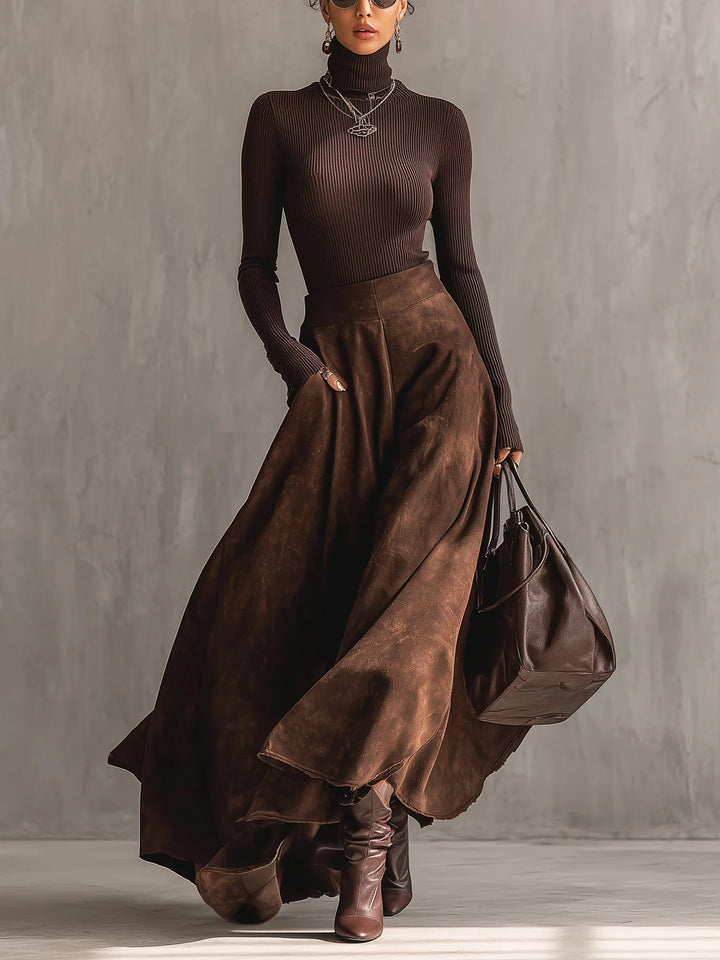 Nellie Distressed Suede Midi Skirt Set
