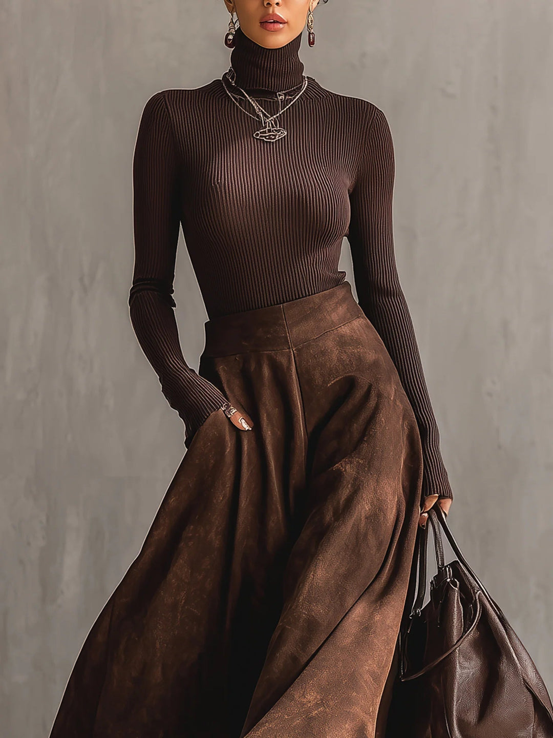 Nellie Distressed Suede Midi Skirt Set