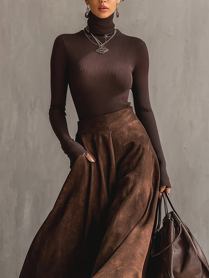 Nellie Distressed Suede Midi Skirt Set
