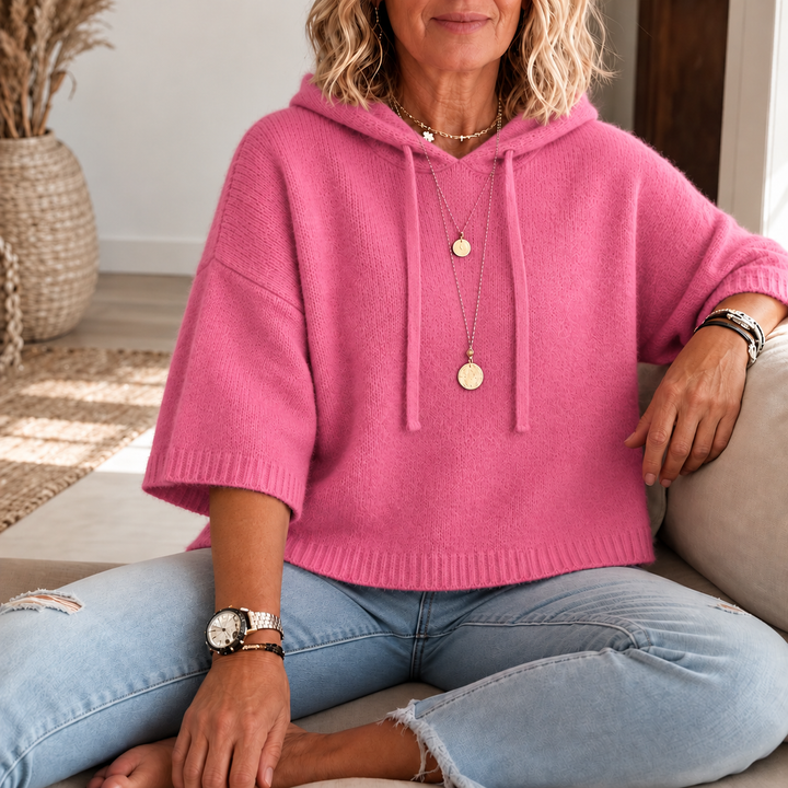 Cozelle – Frayed-Edge Open-Knit Oversized Hoodie