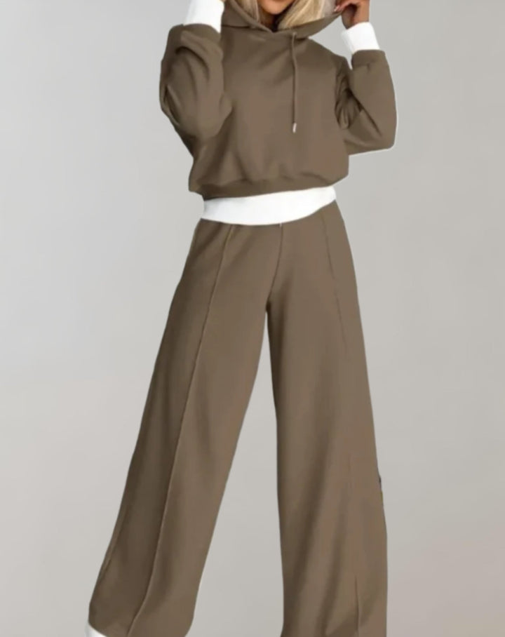 Women’s Tracksuit Two Piece Cropped Hoodie And Wide Leg Trousers Set, view 5 - Elena Harper