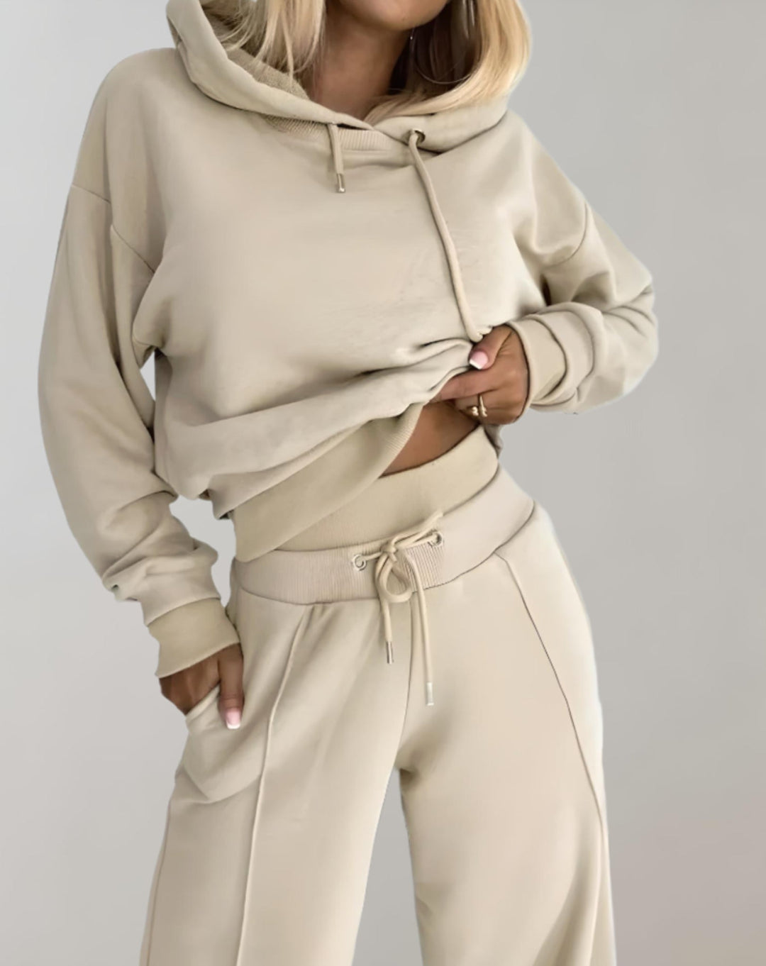 Women’s Tracksuit Two Piece Cropped Hoodie And Wide Leg Trousers Set, view 6 - Elena Harper