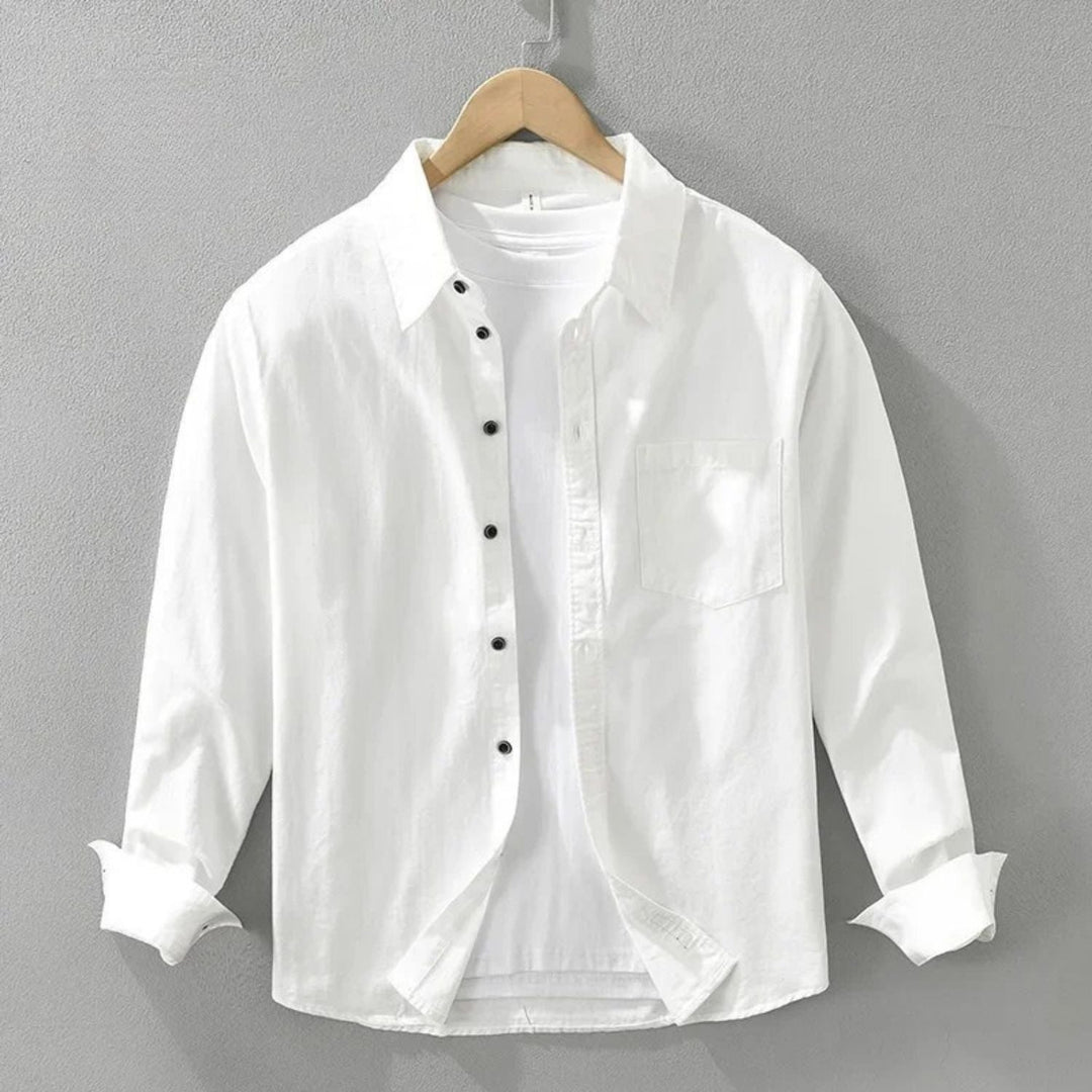 Men's Long Sleeve Button-Up Shirt with Classic Collar – Comfortable Casual Fit