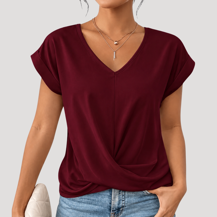 Women's Draped Fluid V-Neck T-Shirt for Summer