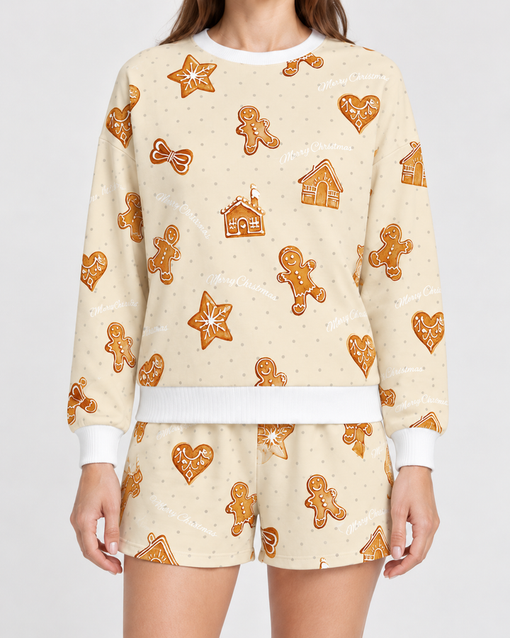 Gingerbread Christmas Pullover & Shorts Lounge Set