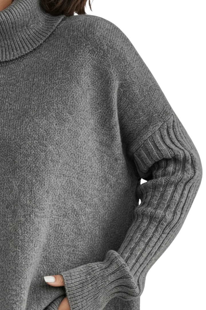 Damaris | Asymmetrical Turtleneck Sweater with Draped Hem for Women
