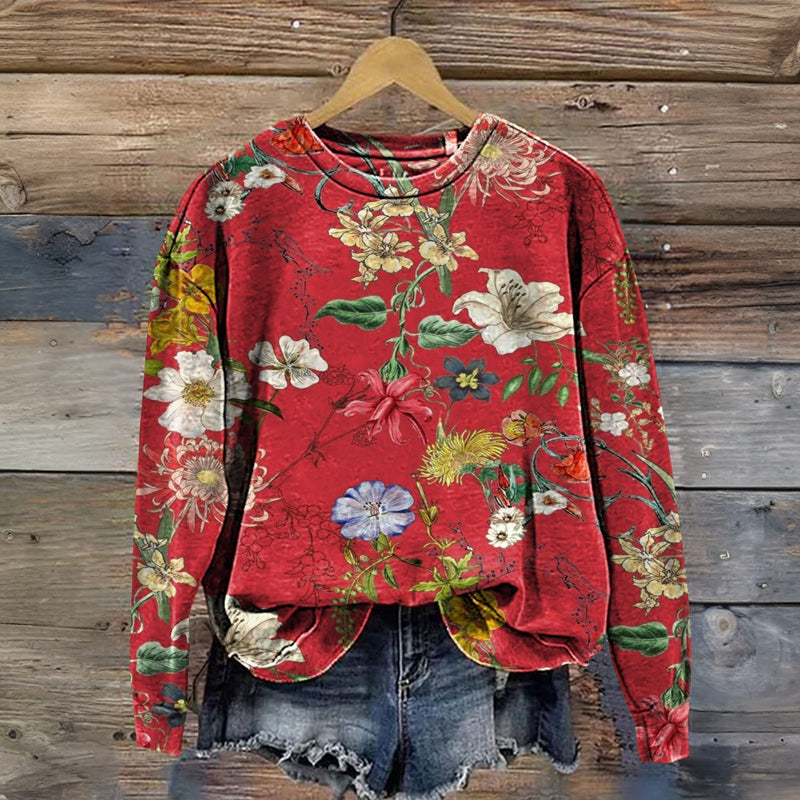 Vintage Floral Print Sweatshirt - Elena Harper