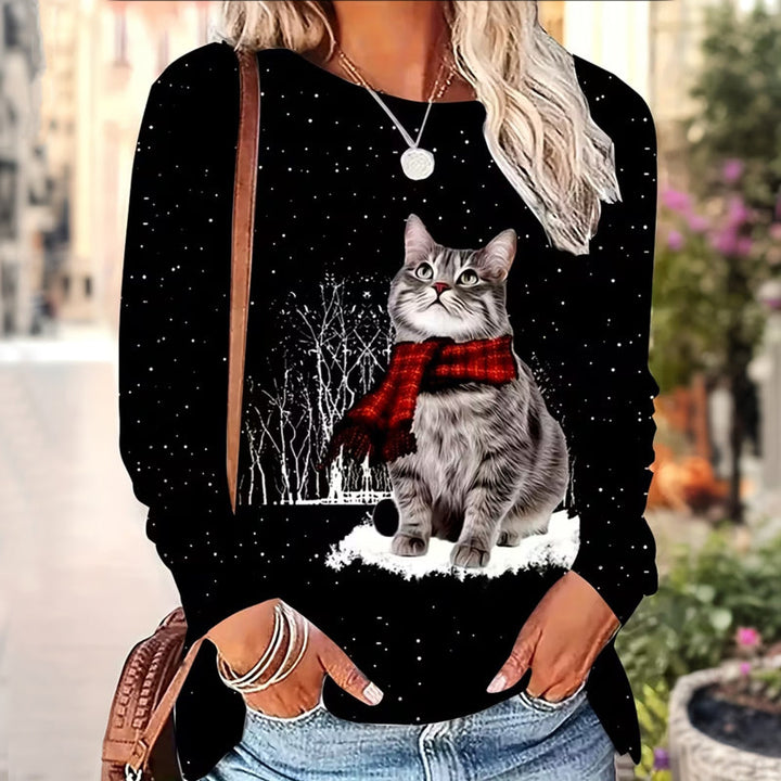 Casual Cat Print T-Shirt - Elena Harper