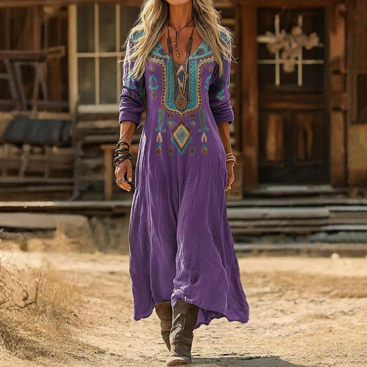 Evelyn Vintage-Inspired Long Sleeve Casual Dress - Elena Harper