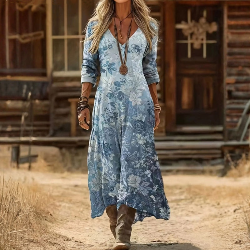 Evelyn Vintage-Inspired Long Sleeve Casual Dress - Elena Harper