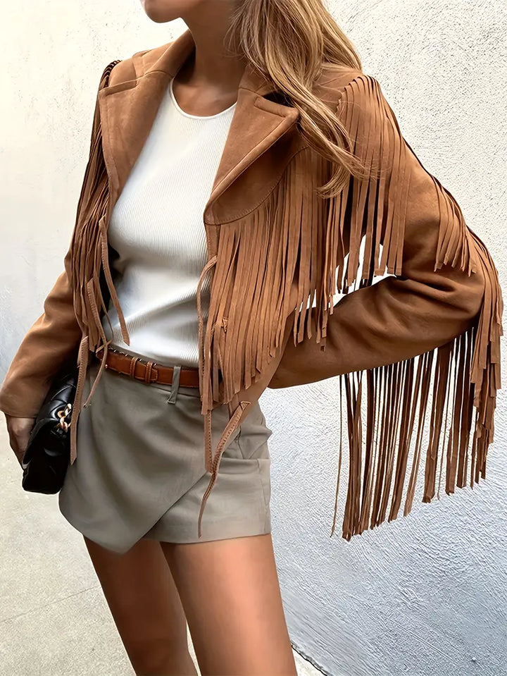 Fringed Suede Jacket for Women Bohemian and Soft, view 4 - Elena Harper