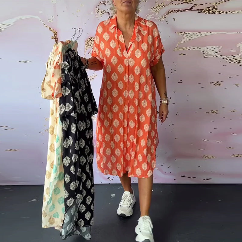 Eleanora Loose Lapel Printed Shirt Dress - Elena Harper