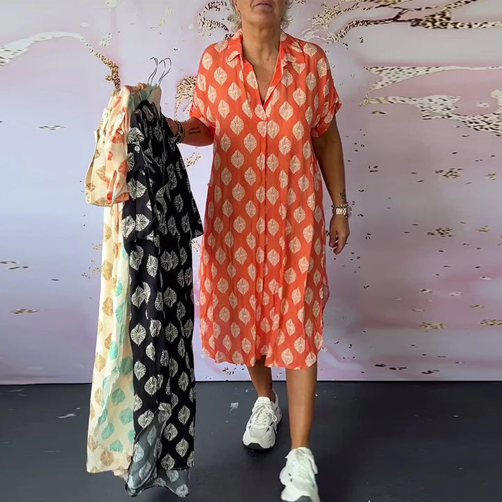 Eleanora Loose Lapel Printed Shirt Dress - Elena Harper