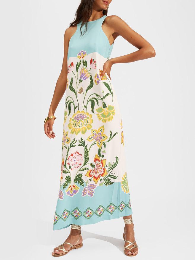 Ava Resort Sunshine Floral Print Sleeveless Midi Dress - Elena Harper