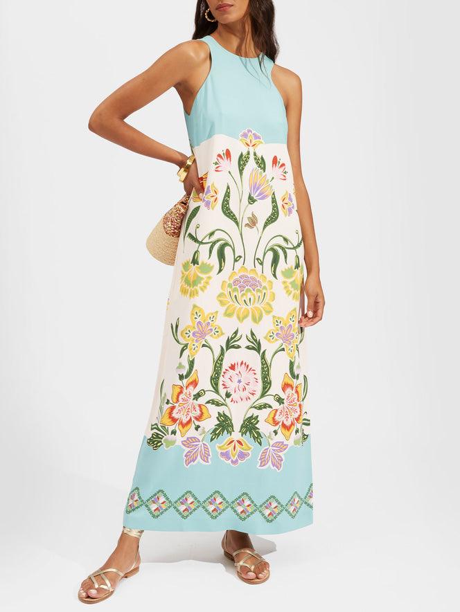 Ava Resort Sunshine Floral Print Sleeveless Midi Dress - Elena Harper