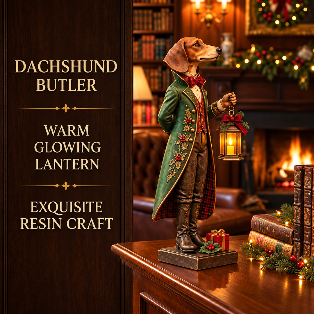 DackelGlanz™ Christmas Dachshund Figurine with Illuminated Lantern