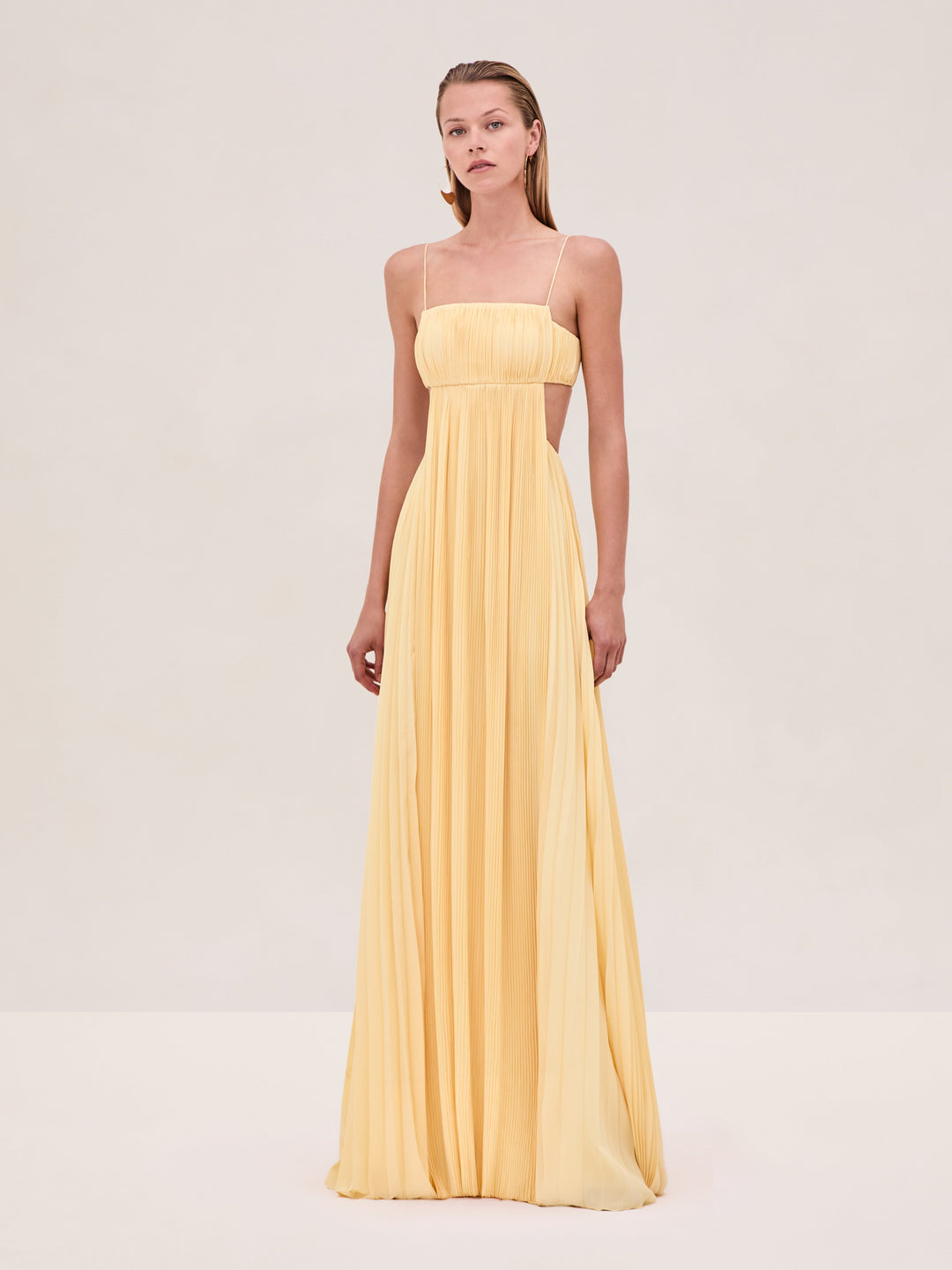 Varranza Pleated Cutout Waist A-line Slip Maxi Dress - Elena Harper