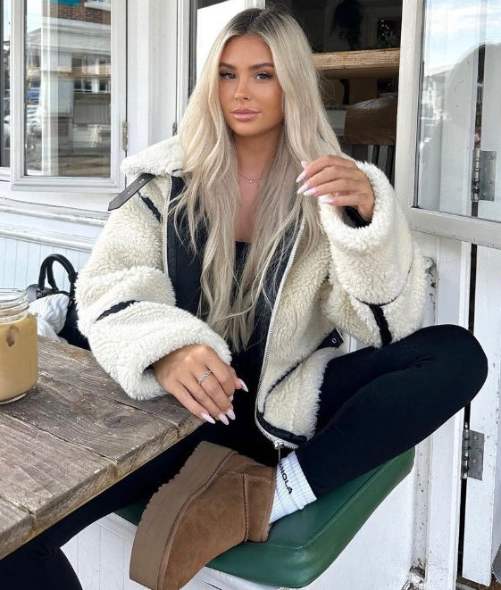 Women's Fluffy Teddy Coat Long Elastic Long Sleeve with Stretch Insert