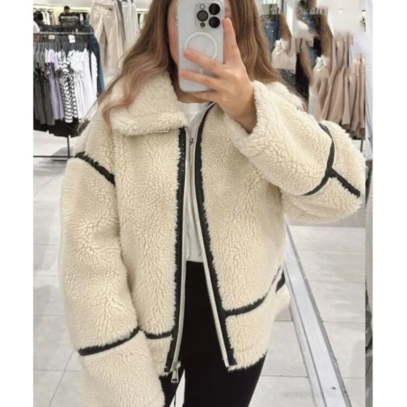 Women's Fluffy Teddy Coat Long Elastic Long Sleeve with Stretch Insert