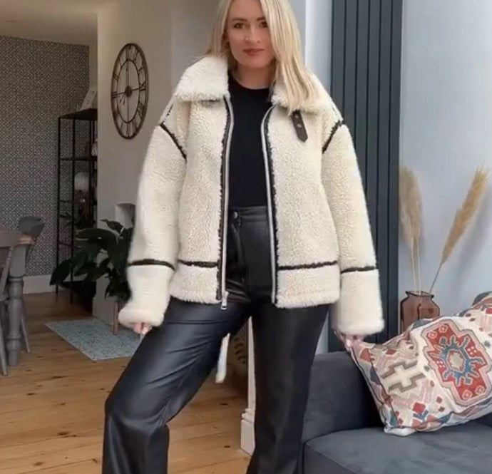 Women's Fluffy Teddy Coat Long Elastic Long Sleeve with Stretch Insert