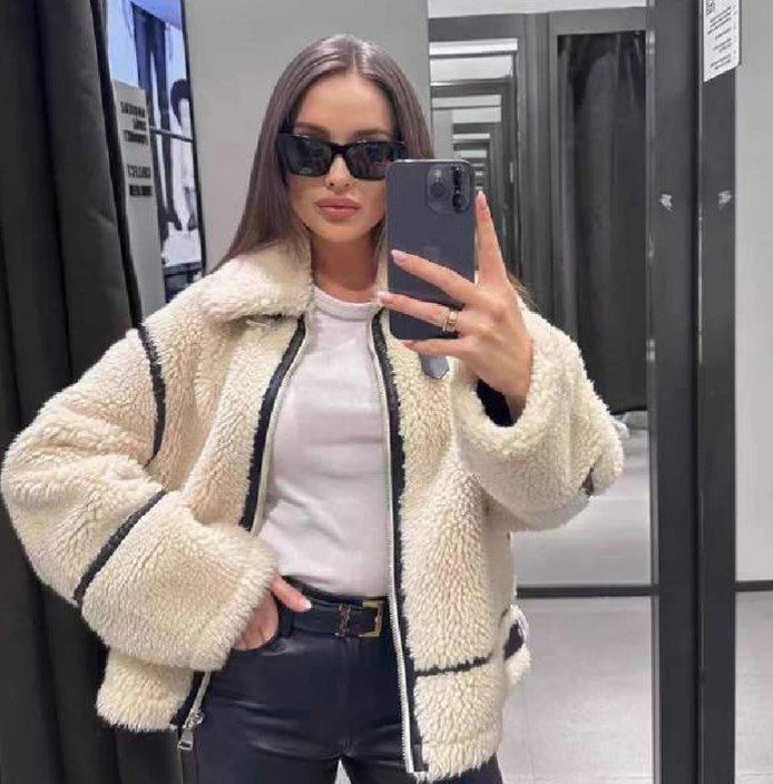 Women's Fluffy Teddy Coat Long Elastic Long Sleeve with Stretch Insert