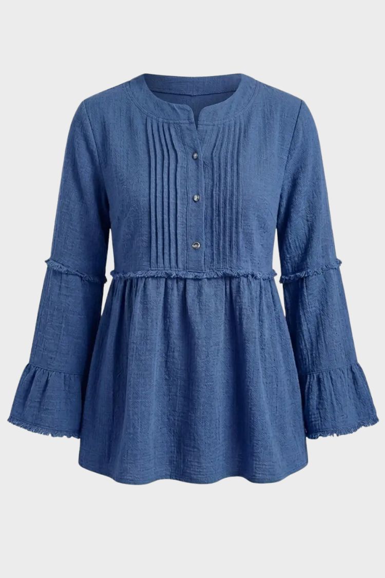 Women's Peplum Blouse | Pleated Front & Flared Sleeves