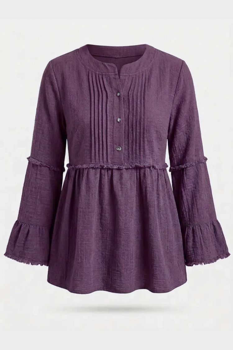Women's Peplum Blouse | Pleated Front & Flared Sleeves