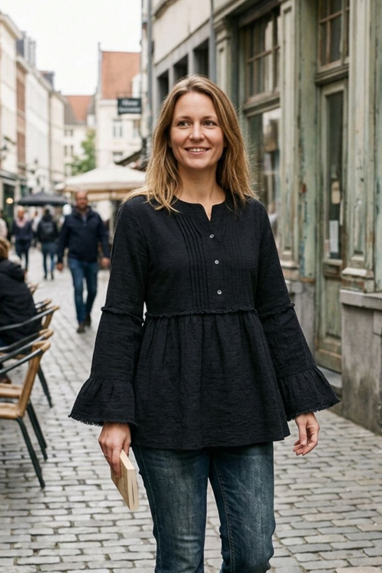 Women's Peplum Blouse | Pleated Front & Flared Sleeves