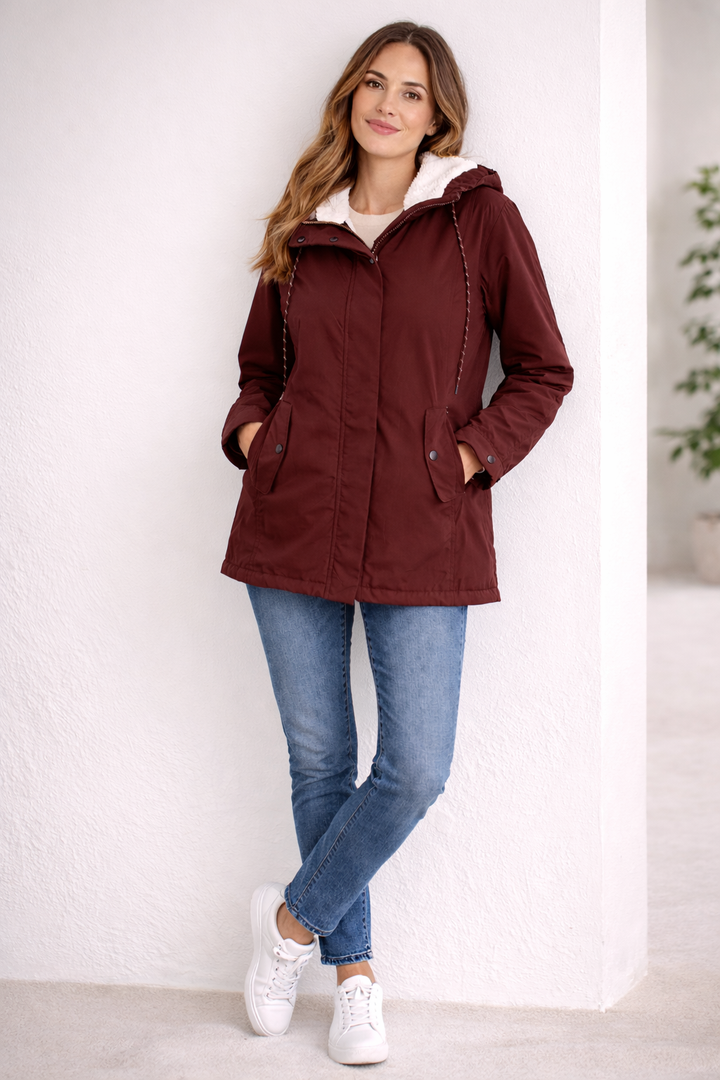 Women's Winter Jacket Tailored Fit Hooded Long Sleeve with Button Pockets