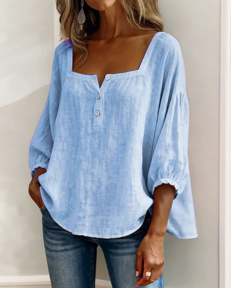 Ladies' Blouse | Square Neckline & Elegant Puff Sleeves
