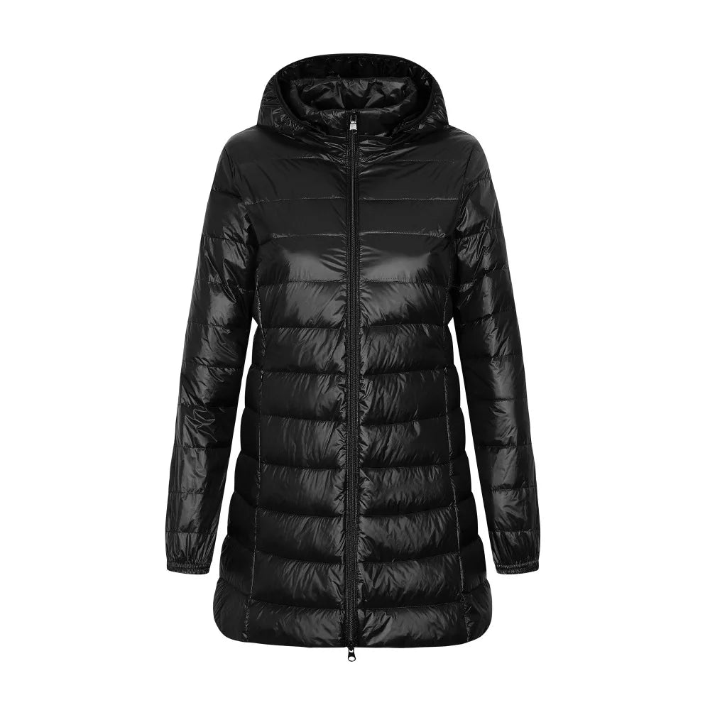 Women's Long Padded Jacket with Hood - Yvette