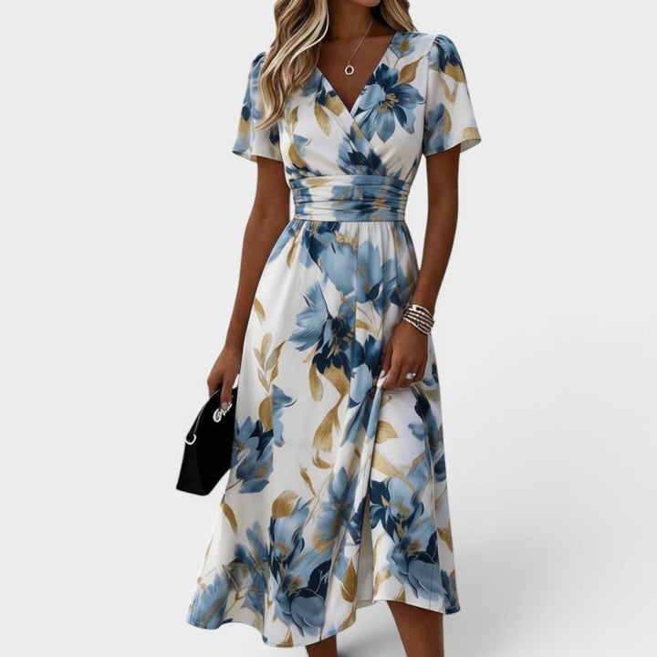 Elara Floral Wrap Waist Midi Dress - Elena Harper