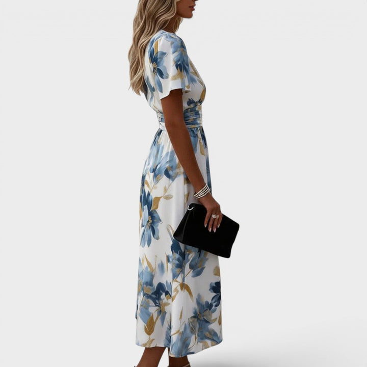 Elara Floral Wrap Waist Midi Dress - Elena Harper
