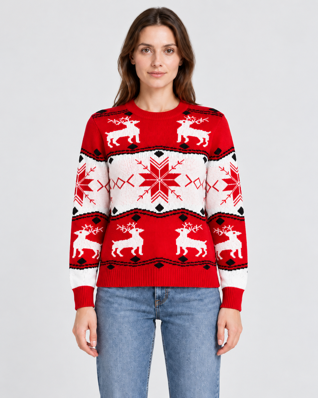 Christmas Sweater with Reindeer and Snowflakes for Women