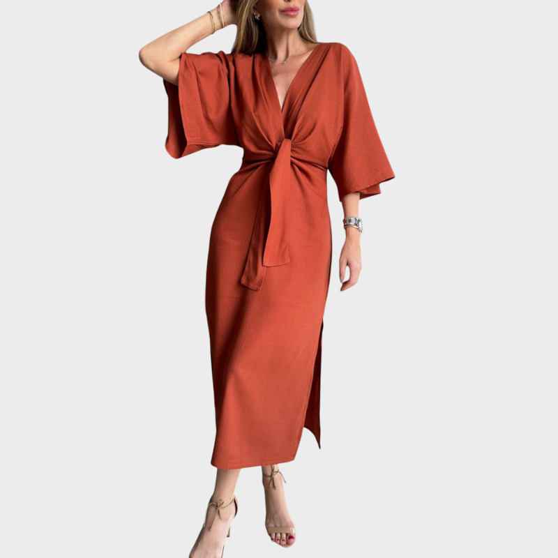 Ayla Casual leisure dress, V-neck and button placket., view 9 - Elena Harper