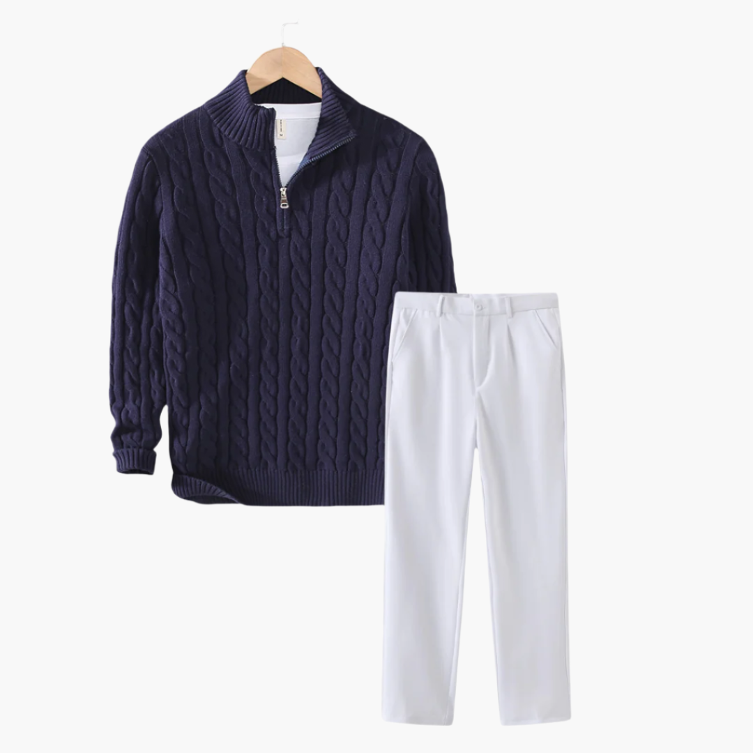 HARRINGTON OXFORD | CABLE ZIP SWEATER TROUSERS SET FOR MEN