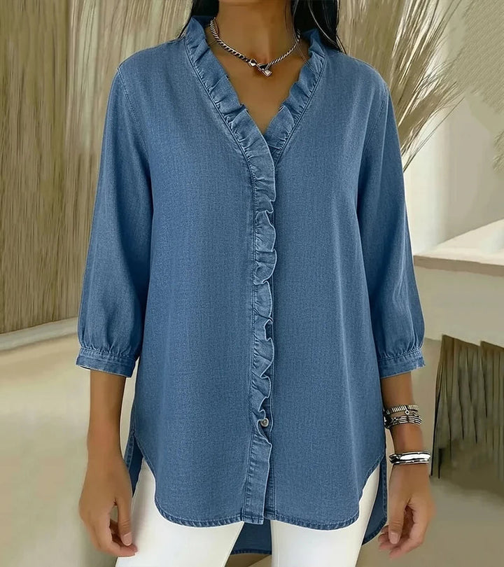 Adele™ | V-Neck Blouse with Ruffles