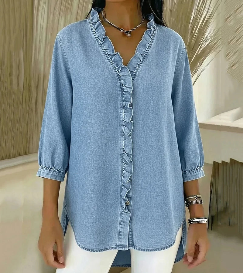 Adele™ | V-Neck Blouse with Ruffles