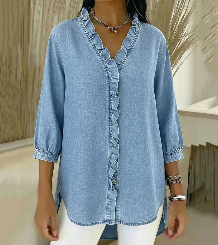 Adele™ | V-Neck Blouse with Ruffles