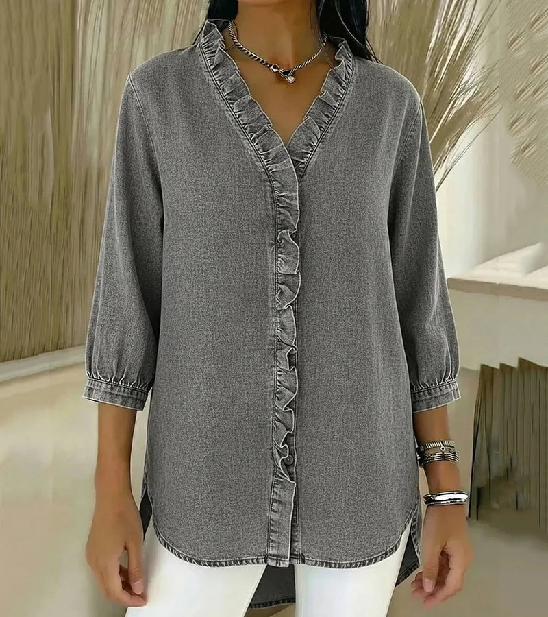 Adele™ | V-Neck Blouse with Ruffles